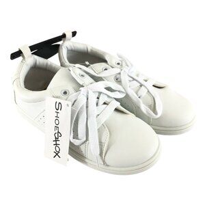 ShoeShox Unixex Boys Girls Sneakers Lace Up Solid White Basic Size 2